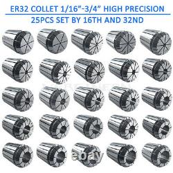 25Pcs ER32 Collet Set 1/16-3/4 for CNC Engraving Machine Milling Lathe Tool