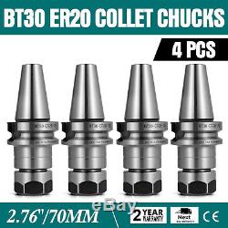 4Pcs BT30-ER20 COLLET CHUCK W. 2.76/70mm GAGE LENGTH Tool Holder Pop Set CNC