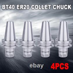 4Pcs BT40 ER20 COLLET CHUCK 2.75/70mm GAGE LENGTH-4 CHUCKS Tool Holder Set