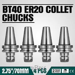 4Pcs BT40 ER20 Collet Chuck W. 2.75 Gage Length Tool Holder Set Top High Milling
