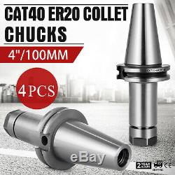 4Pcs CAT40-ER20 COLLET CHUCKS W. 4 Long Gage Length Holder 0.0001 Fast Set
