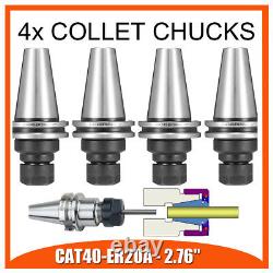4Pcs/set CAT40-ER20 Steel Collet Chuck 2.76 Gage 0.0001 Runout Tool Holder +