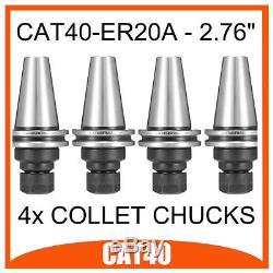 4Pcs/set CAT40-ER20 Steel Collet Chuck 2.76 Gage 0.0001 Runout Tool Holder