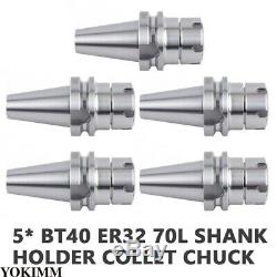 5Pcs BT40-ER32 COLLET CHUCK W. 2.76/70mm GAGE LENGTH Tool Holder Set Fast Cover