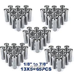 65 PCS R8 Collet Set Fractional 1/8 to 7/8 High Precision Lathe KI