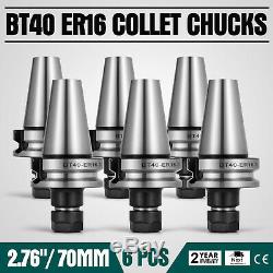 6Pcs BT40 ER16 COLLET CHUCKS 2.76 G6.3/15000RPM CNC Tool Holder Stock Lathe Set