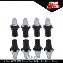 8PCS Collet Chucks W. 4 Long Gage Length 4 Chucks Tool Holder Set CAT40-ER20