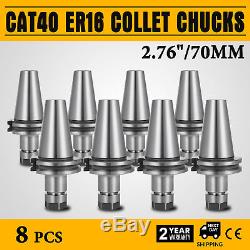 8Pcs 2.76 CAT40-ER16 COLLET CHUCKS Tool Holder Set CNC Tested Easy Milling Use
