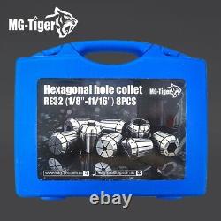 8pcs/set ER32 Hexagonal hole collet (1/8-11/16)