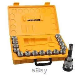 Accusize R8 Shank + 15 Pcs ER40 Collet Set + Wrench in Fitted Strong Box, 0223