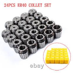 ER40 24Pcs Collet Set Metric Size High Precision Spring Clamping Collet Ship NEW