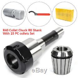 R8-ER40-15PCS Milling Cutter Shank Spanner Collet Set Hardened+precision ground