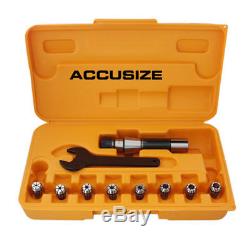 R8 Shank + 8 Pcs/Set ER16 Collet System + Wrench in Fitted Box, #0223-0944