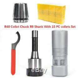 R8 Shank ER40 Chuck With 15PCS Collets Set Suitable Fits CNC Milling Lathe Tool