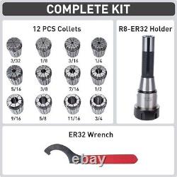 R8 Taper ER32 Collet Set, R8 ER32 Collet Holder Chuck Kit with 12 PCS Collets-USA